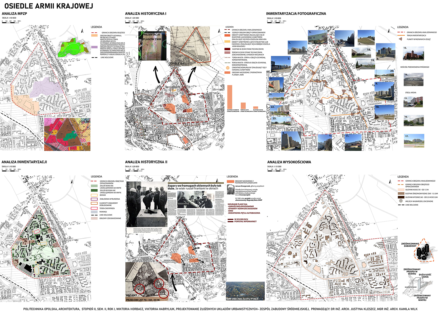 plansza ukazując możliwe realizacje architektoniczne na osiedlu, rysunki techniczne, wizualizacje koncepcji