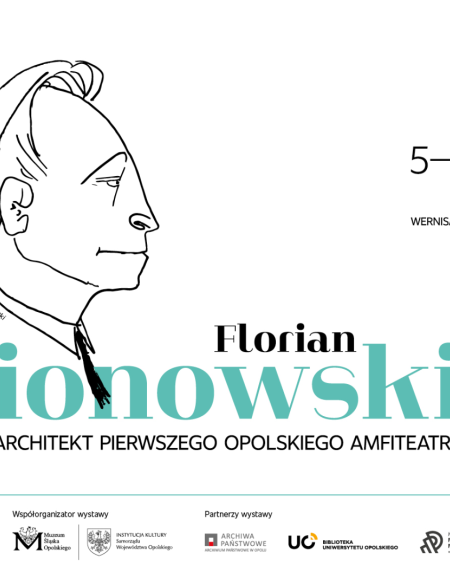 benerek informacyjny, profil F. Jesionowskiego, napis Florian Jesionowski, architekt amfiteatru opolskiego, rynek, 5.07.