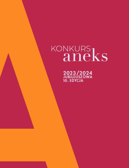 banerek informacyjny, różowe tło, pomarańczowy motyw litery A, napis konkurs aneks