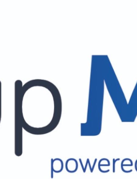 baner informacyjny, nazwa startup mixer. niebieko-żółty. 