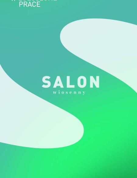 banerek informacyjny z napisem  Salon wiosenny, zgłoszone prace. Grafika w tonacjach zieleni. 