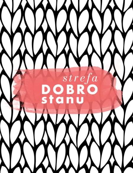 baner informacyjny,  napis strefa dobrostanu, abstrakcyjna forma ozdobna w tle - czarno-czernowne odcienie. 