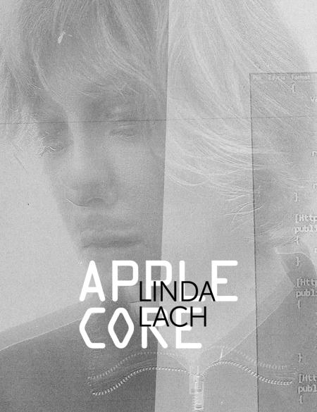 banerek informacyjny, napis apple core, linda lach, szare tło z zarysowaną twarzą kobiety.