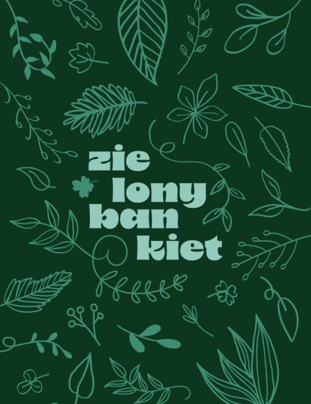 banerek informacyjny, zielone, roślinne tło, napis zielony bankiet