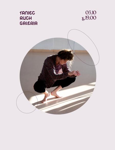 baner ze zdjęciem prowadzącej lekcję oraz napisem taniec ruch galeria 5.10 g.19.00