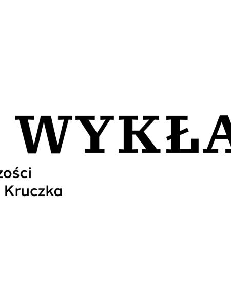 banerek z napisem: wykład o twórczości Mariana Kruczka, białe tło, czarne litery. 