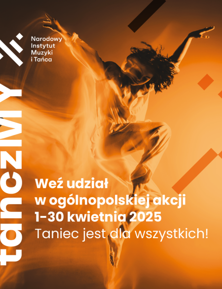 baner informacyjny Tańczmy, tancerka na brązowym tle