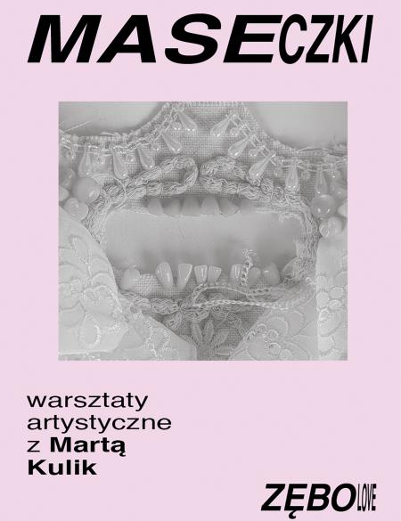 banerek informacyjny, napis: maseczki, warsztaty, zdjęcie szczęki