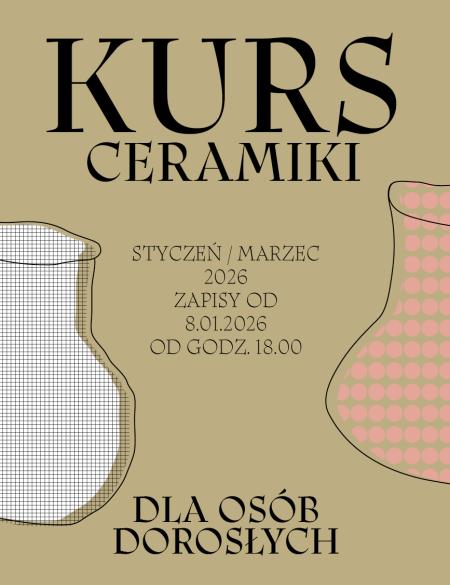 baner informacyjny, w tle zarys garnków, napis: kurs ceramiki, zapisy od 8.01.