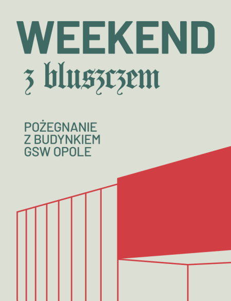 Baner informacyjny weekend z bluszczem, zarys budynku galerii
