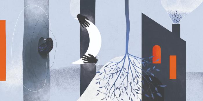 ilustracja natalii nosovej, widok na dom, abstrakcja 