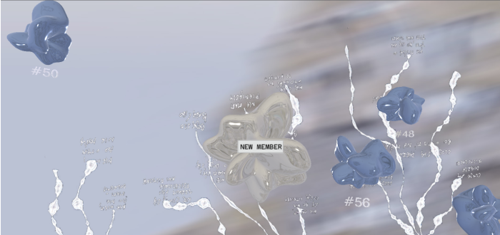 Linda Lach, Trans-line database, cykl Apple core, dzieki uprzejmości artystki. Praca ukazuje rośliny na niebieskawym tle - przetworzone cyfrowo. 