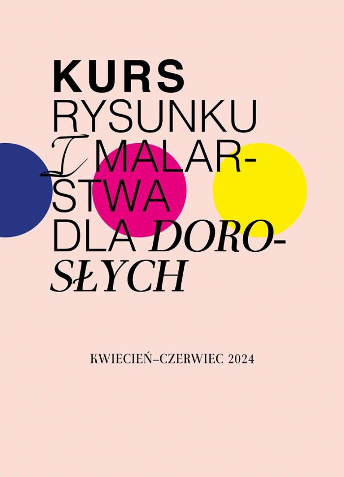baner informacyjny, napis kurs malarstwa i rysunku, różowe tło, motyw kolorowych kul