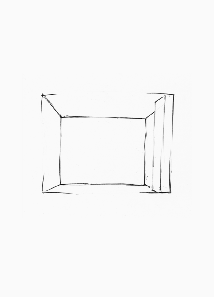 rysunek ukazujący zarys przestrzeni małej galerii