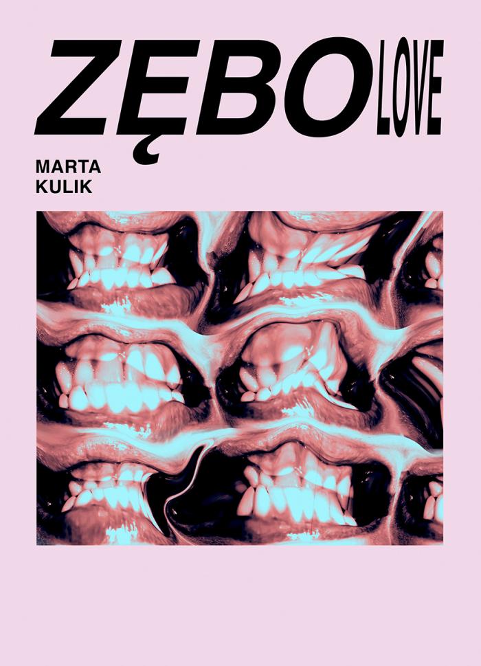 plakat ukazujący projekt Zębolove, Marta Kulik, zdjęcie zębów na różowym tle