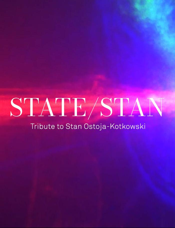 baner informacyjny, abstrakcyjne, fioletowe tło, napis: stan - kotkowski, wystawa w GSW OPole